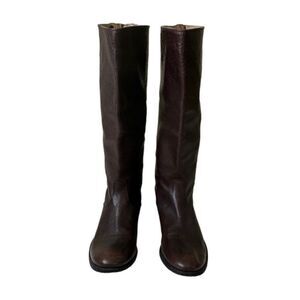 FRYE Melissa Button Back Zip Brown Leather Tall Riding Boots
